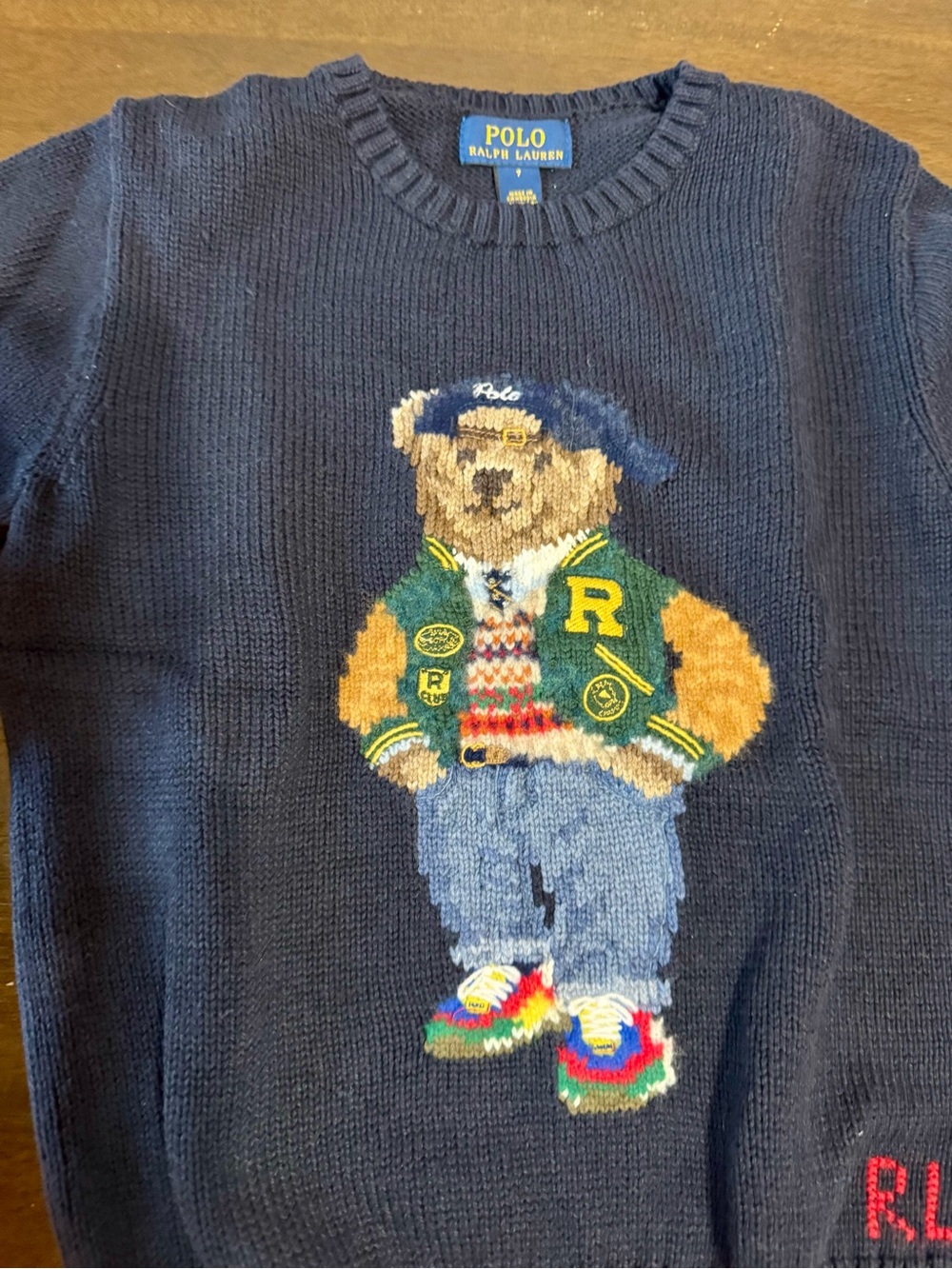 Polo by Ralph Lauren Navy Crewneck Sweater with Embroidered Bear